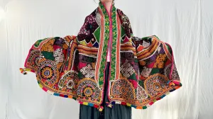 Vintage Rabari Wool Shawl & Throw. Mirror Work and Embroidered 0779
