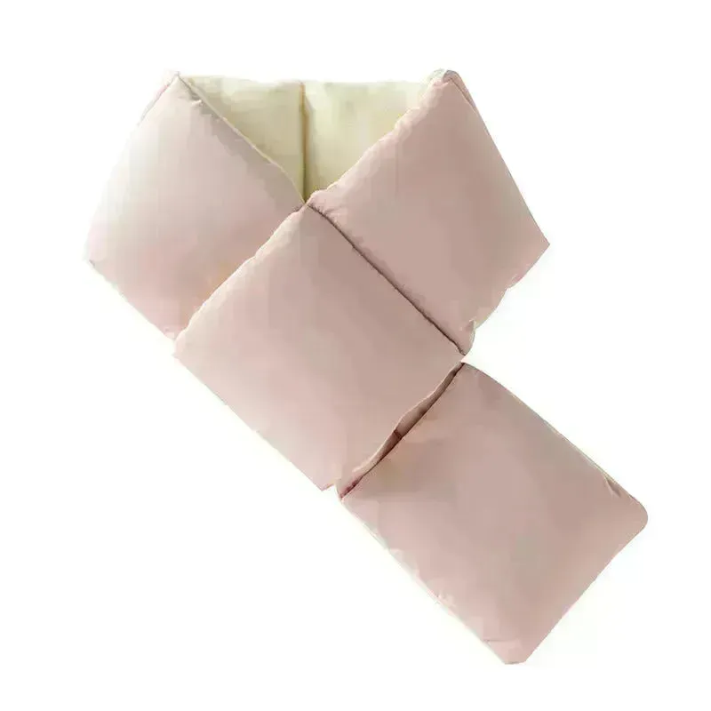 Warm Cross-design Pocket Scarf For Women Winter Outdoor Sports Skiing Cold-proof Down Cotton Plus Velvet Short Scarf